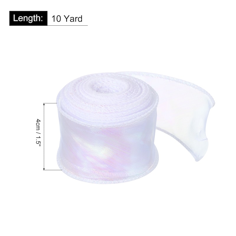 1.5 Inch 10 Yard Sheer Organza Ribbon Shimmer Chiffon Tulle Ribbons - White - 1 1/2" x 10 Yard