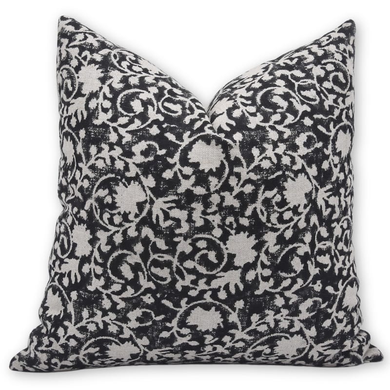 Linen Farmhouse Block print pillow Cover - Devdas - Pillow Covers - 16" x 16"