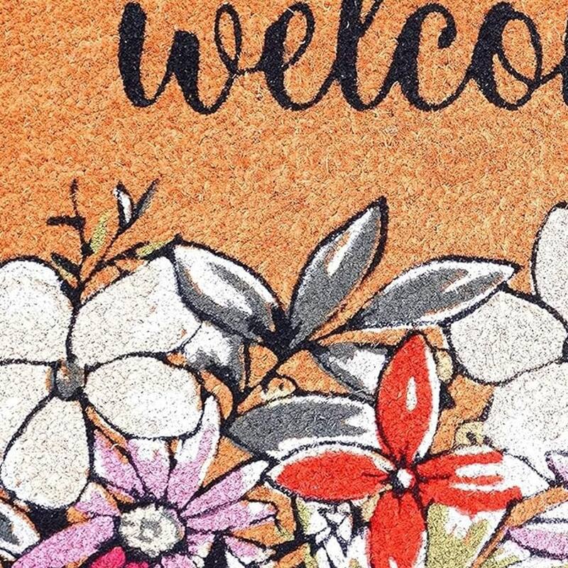 HomeRoots 24" X 36" Brown Black And White Floral Welcome Outdoor Coir Door Mat - 24.00' X '36.00