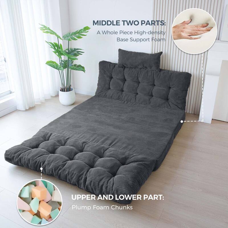 Corduroy Bean Bag Bed Tufted Folding Sofa Bed with Pillows