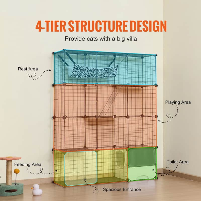Black 2-Tier Cat Cage with 3 Doors Steel Wire Ramp, Spacious & Sturdy