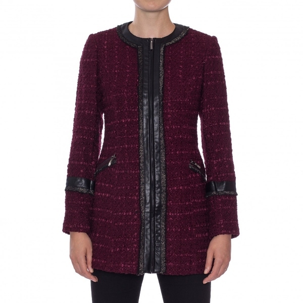 Laundry by Shelli Segal Ribbon Trim Tweed Coat
