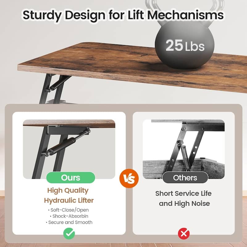 Coffee Table Lift Top Square Center Table Barn Door Adjustable Shelves