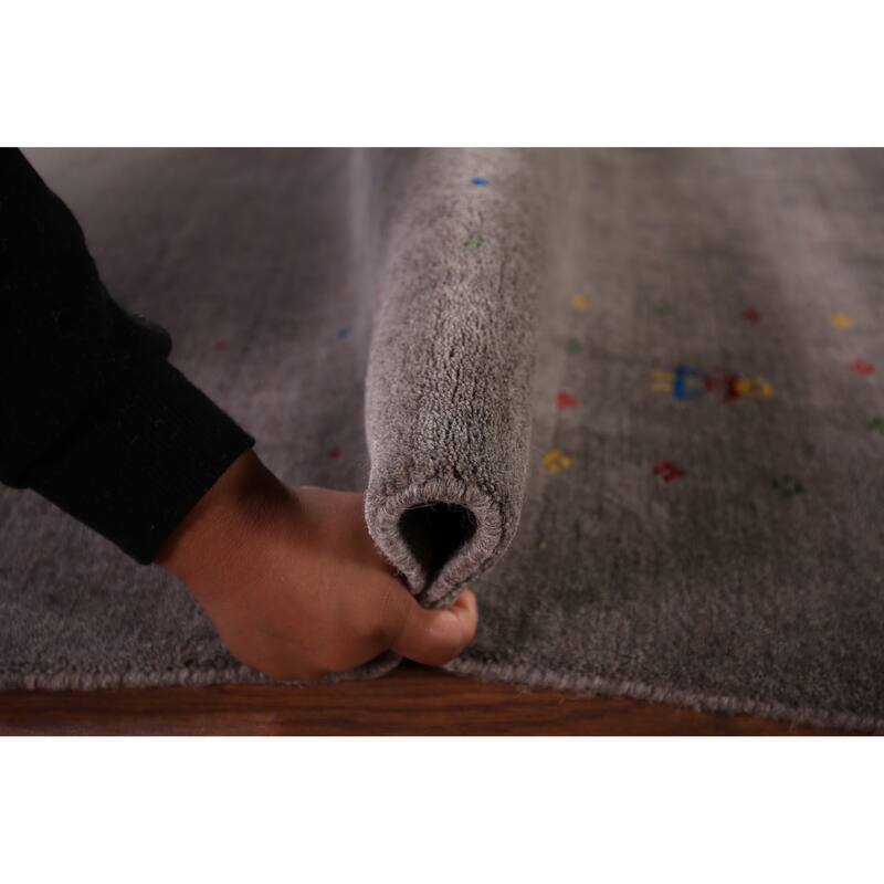 Tribal Gabbeh Area Rug Handmade Grey Wool Carpet - 8'2"x 9'11"