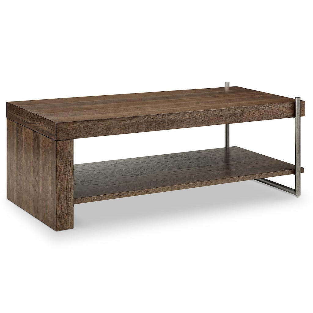Magnussen Home Baxton Sienna Ridge and Brushed Pewter Rectangular Cocktail Table - 50''W x 24''D x 19''H