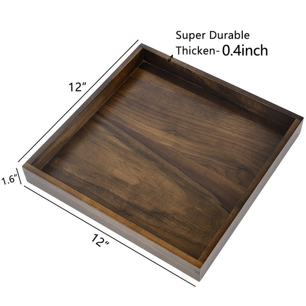 dimension image slide 1 of 10, KINWELL Square Black Walnut Wood Serving Tray Ottoman Tray with Handles