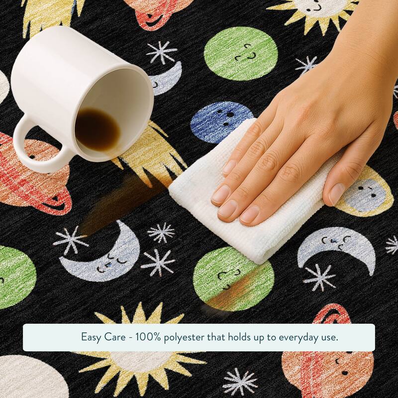 Machine Washable Indoor/ Outdoor Planets Comets Chantille Rug