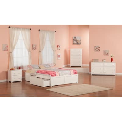 Concord Queen Platform Bed with 2 Bed Drawers in White