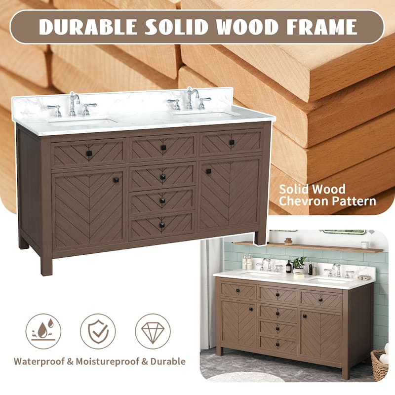 60-inch Modern Double Bathroom Vanity Crafted with Solid Wood Frame