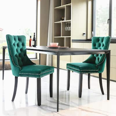 Nikki Collection Modern, High-end Tufted Solid Wood Contemporary Velvet Upholstered Dining Chair with Wood Legs Nailhead Trim