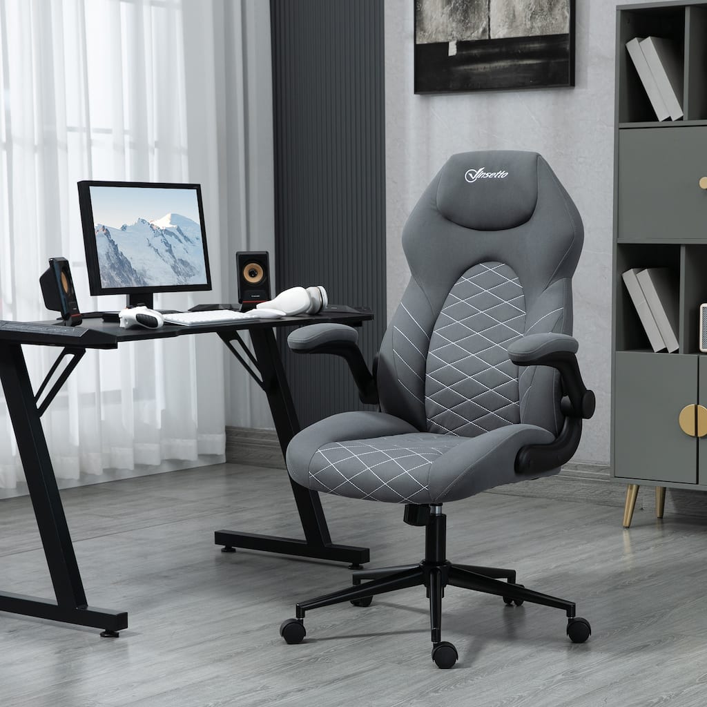 Vinsetto High Back Office Chair with Flip Up Armrests, Swivel Computer Chair with Adjustable Height and Tilt Function, Dark Gray