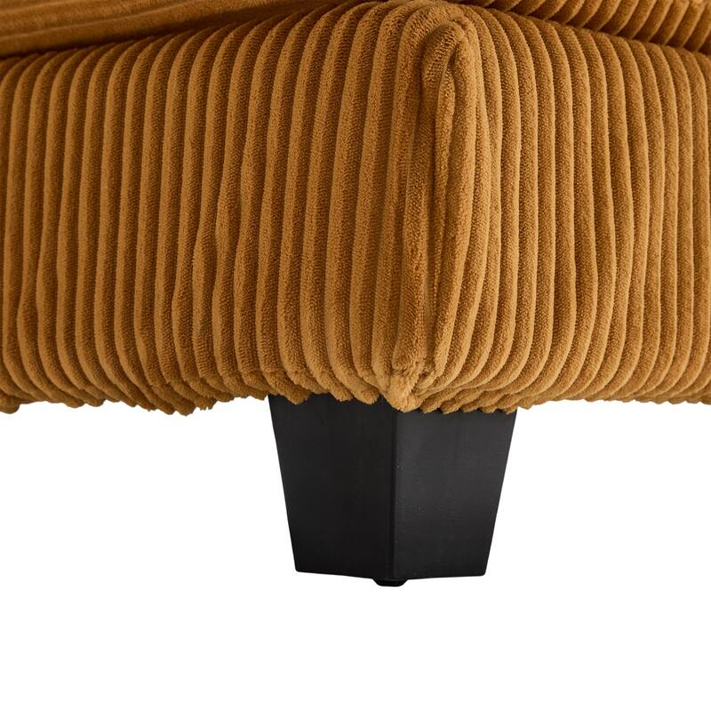 Oversized Corduroy Upholstered Single Chaise Lounge Sofa Couch Switchable Armrest with Cup Holders, USB Ports and Pockets