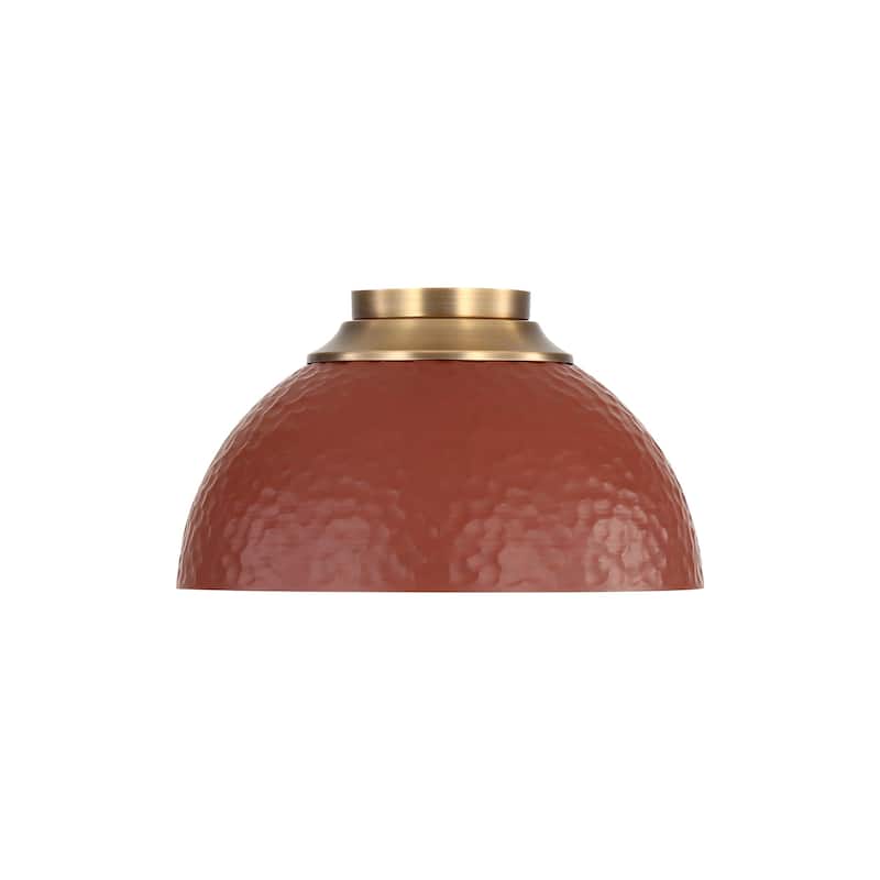 Golden Lighting Shepard 3-light Flush Mount in Modern Brass and Russet Clay shade