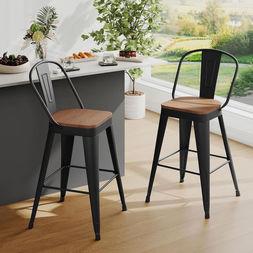 Counter & Bar Stools with Metal Frame Kitchen Stools with High Back Kitchen Bar Furniture Stools with Wooden Seat