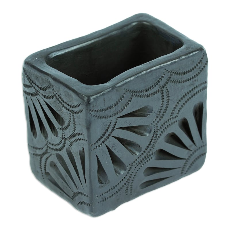 Novica Handmade Square & Peacock Too Barro Negro Mini Flower Pot