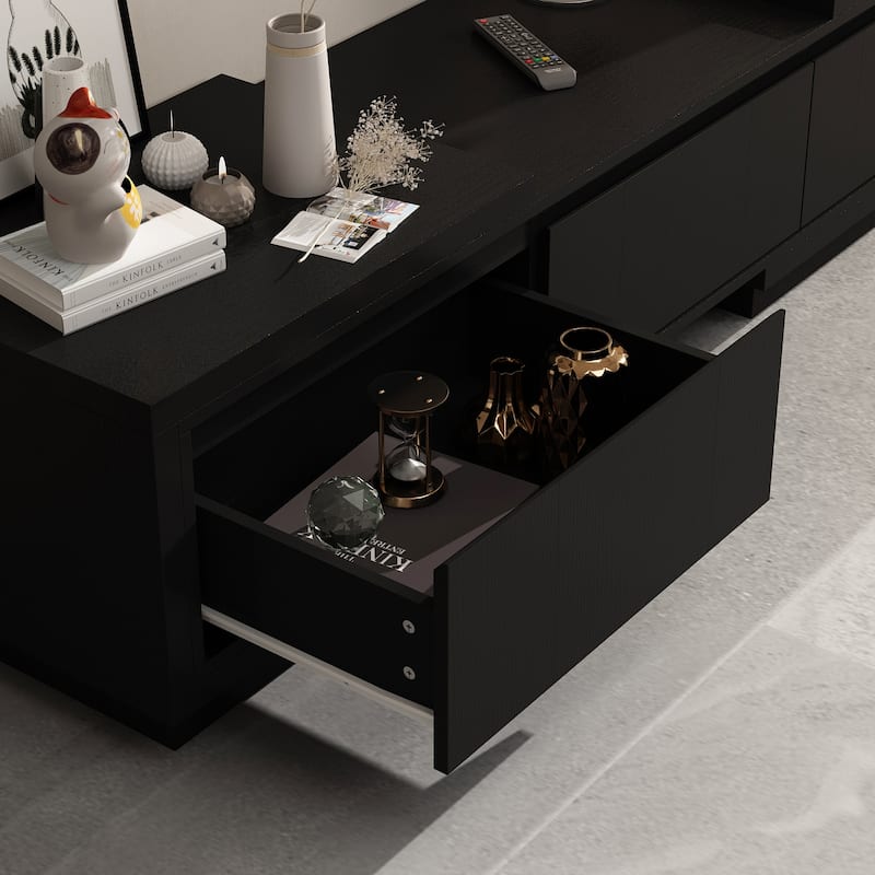 Modern Style Extendable TV Stand with 3Drawer White/Black 65.4"-106.3"