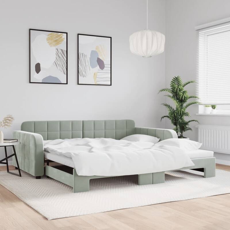 vidaXL Day Bed Upholstered Sofa Bed Daybed for Bedroom Living Room Velvet - Light gray Trundle