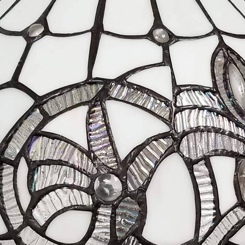 Tiffany Style Table Lamp 19" Tall Stained Glass White Floral Decor Nightstand Bedroom Handmade Gift Amora Lighting