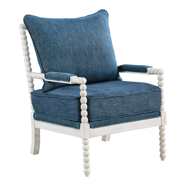 Kaylee Spindle Chair in Fabric with White Frame - Denim