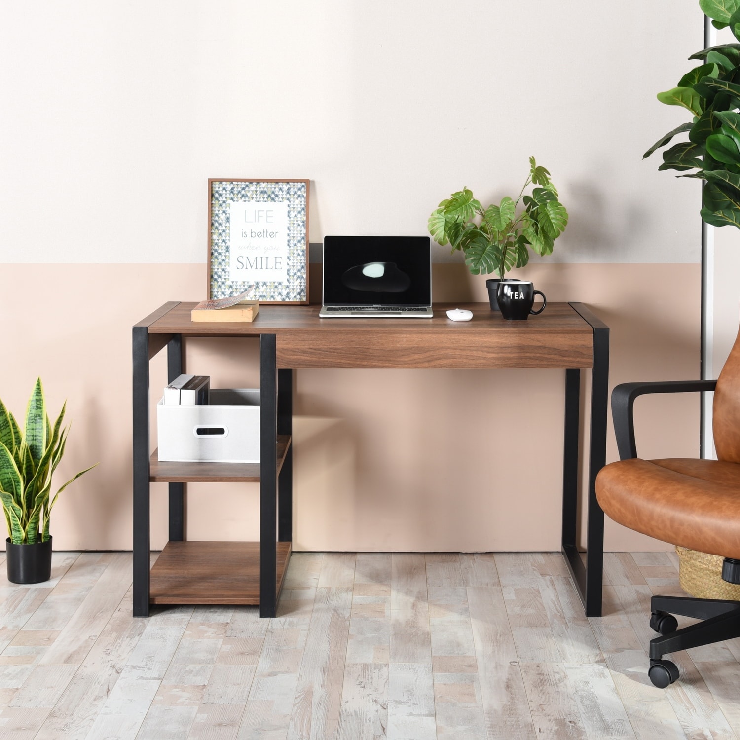 47.2 Home Office Desk, Computer Desk, Storage Desk Morden Style with Open  Shelves Worksation, Brown & Black - Bed Bath & Beyond - 36256637
