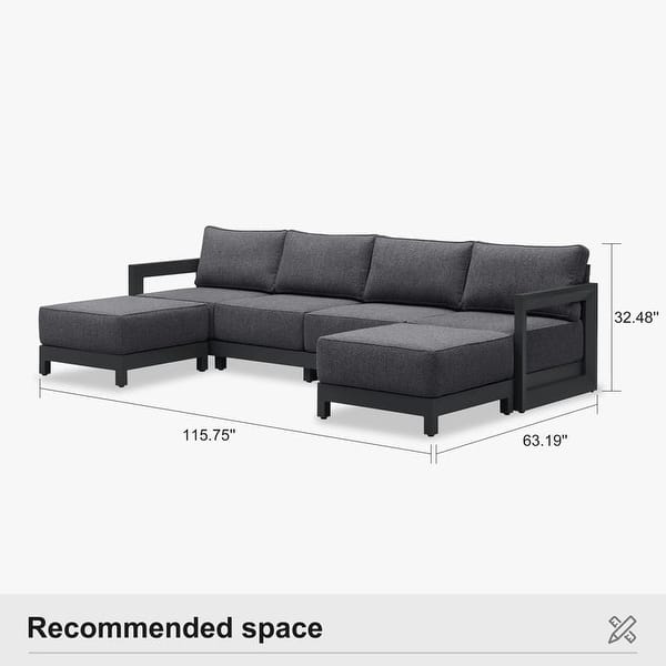 dimension image slide 9 of 14, PURPLE LEAF Caesar U-Shaped Grey Outdoor Couch with 9.6" Thick for Yard Porch Deck Patio Conversation Sets