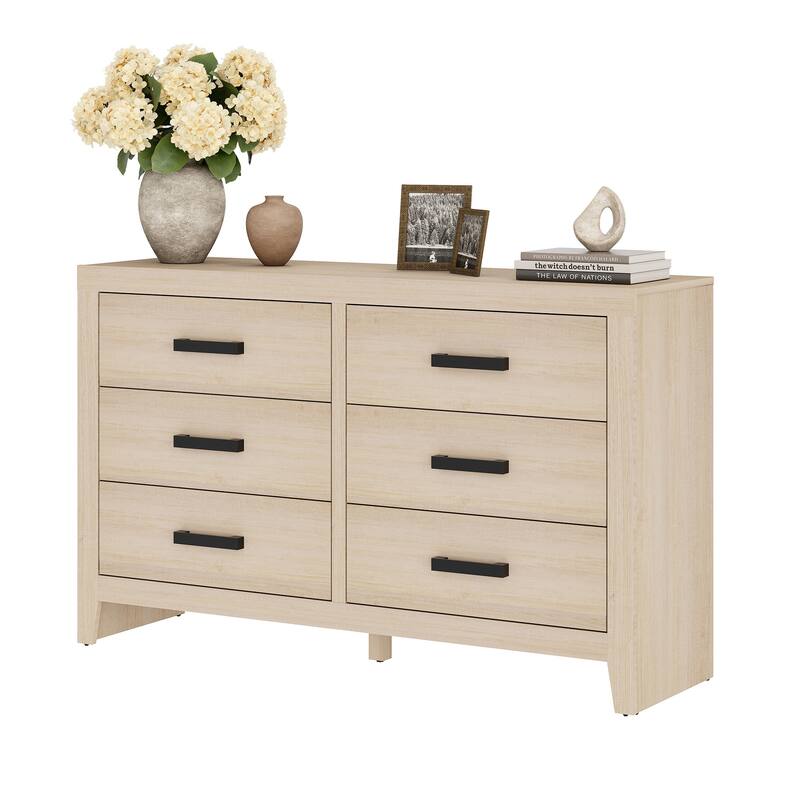WAMPAT 6-Drawer Farmhouse Dresser - Wood Storage Chest for Bedroom & Hallway