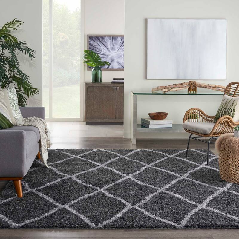 Nourison Shangri-La Geometric Trellis Lattice Shag Rug