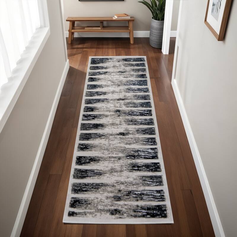 HomeRoots Abstract Bohemian Runner Area Rug - 94.00 in. x 34.00 in.  x 0.39 in.