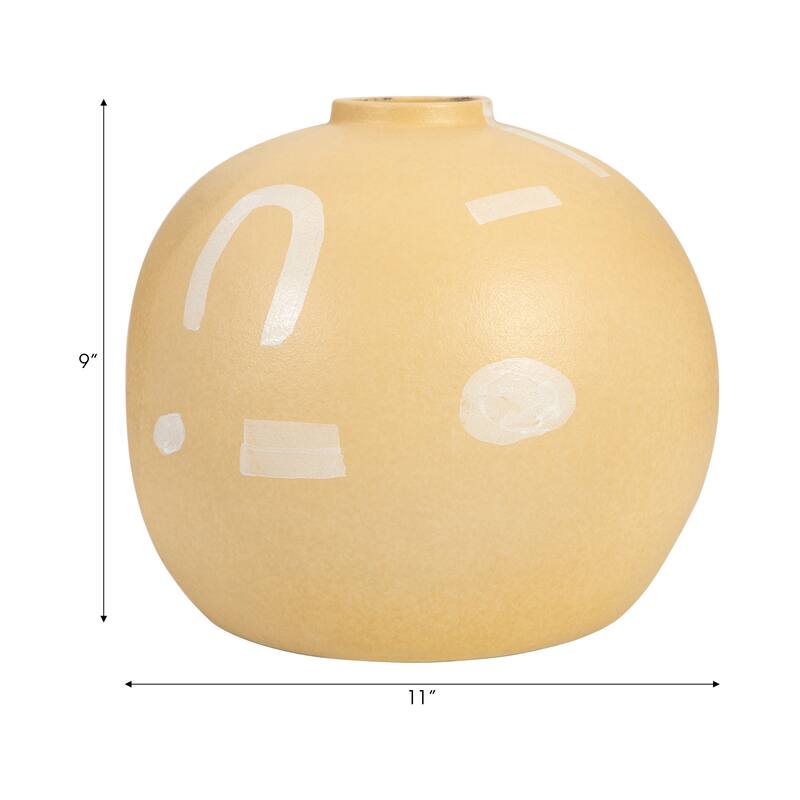 Sagebrook Home Stoneware Mustard Aztec Vase