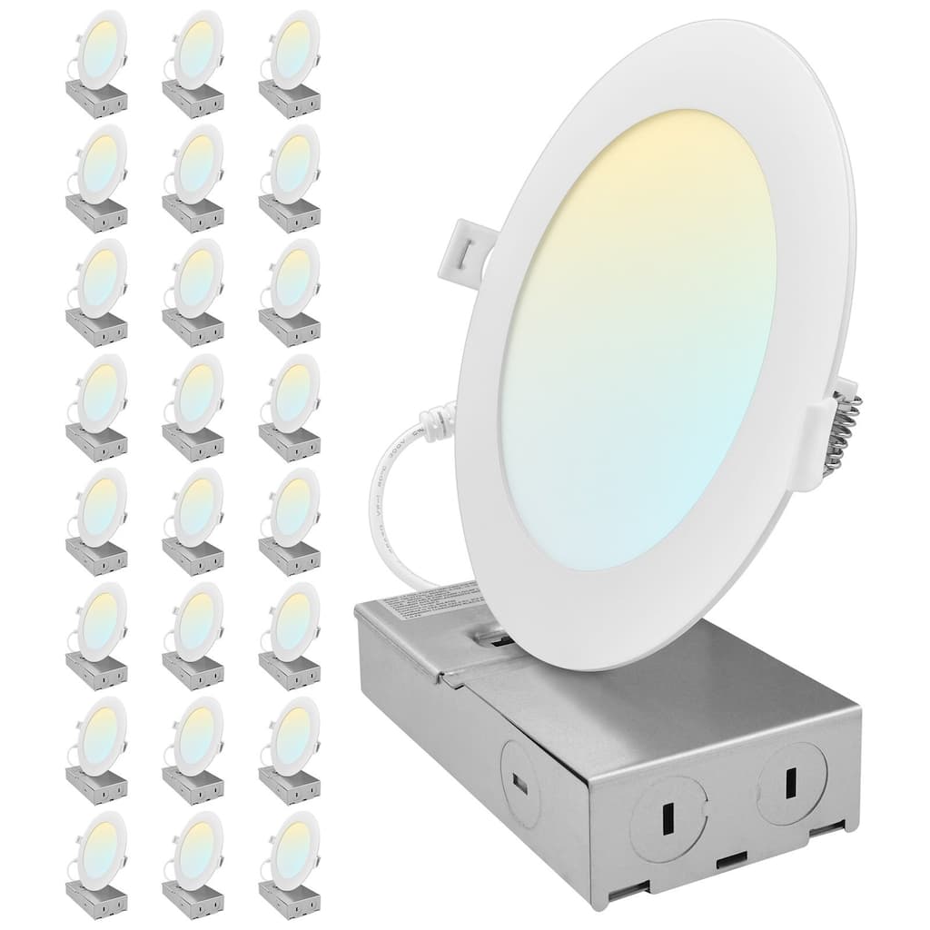 LUXRITE 6 Inch Canless Spotlight LED Recessed Light 5CCT Dimmable 800/1050/1250 Lumens CRI 90 10W/13W/15W ETL 24 Pack