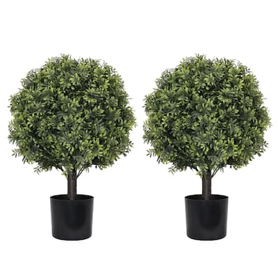 22in Artificial Topiary Boxwood Ball Trees – Faux Evergreen Potted Shrubs 2pcs/set