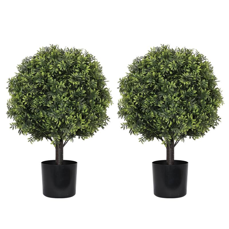 55cm Artificial Topiary Boxwood Ball Trees - Faux Evergreen Potted Shrubs for Porch, Patio, or Entryway Decor, 2pcs/set