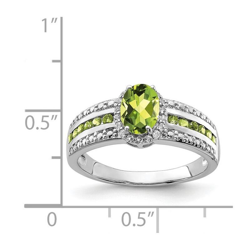 Curata 925 Sterling Silver Open back Polished Peridot and White Topaz Ring