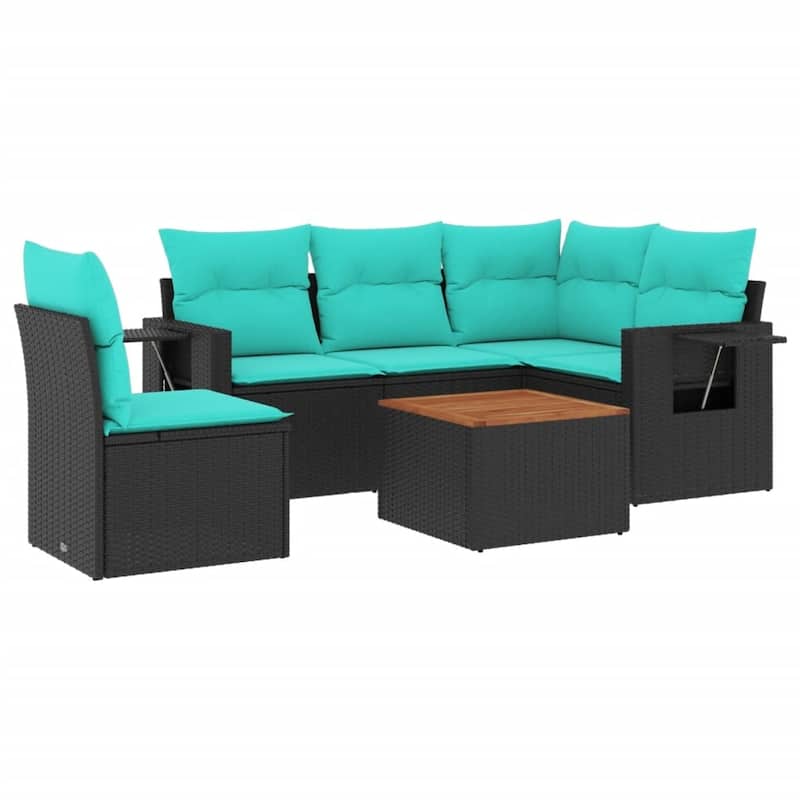 vidaXL 6 Piece Patio Sofa Set with Cushions Gray/Brown/Black Poly Rattan - 24.4" x 24.4" x 27.2"