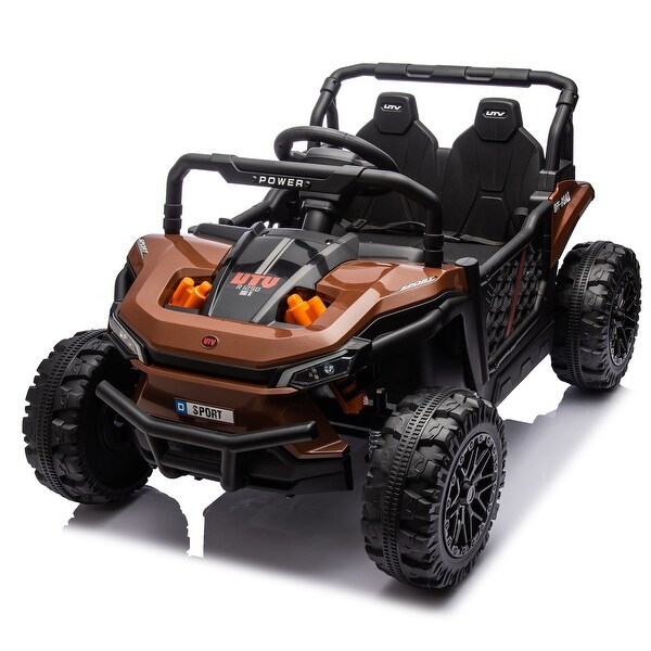 24V Kids Ride On UTV with Remote Control Music LED Lights Storage Brown