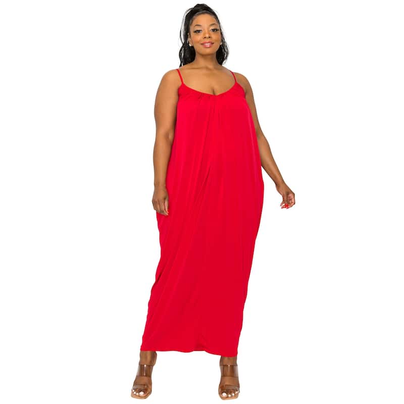 L I V D Women's Plus Size Adora Ruched Spaghetti Strap Dress - Red - 2X