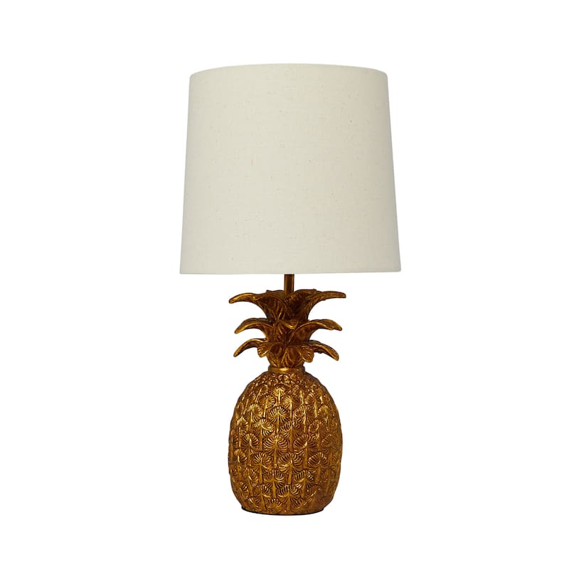 Resin Pineapple Table Lamp with Linen Shade, Distressed