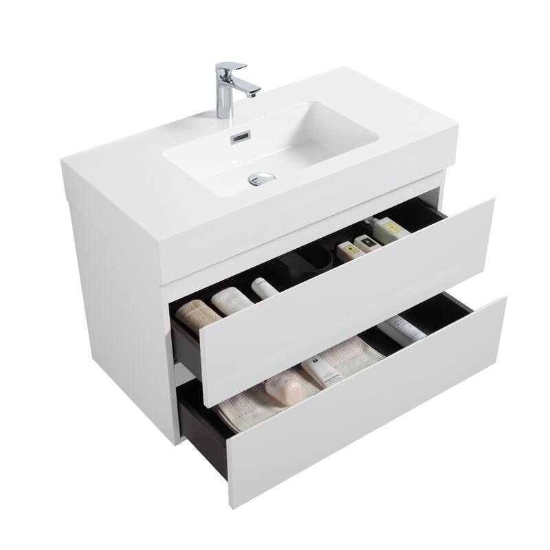 Modern 30" Alice Floating Bathroom Vanity with Rosewood Finish, Handle-Free Design, Silent Soft-Closing Drawers