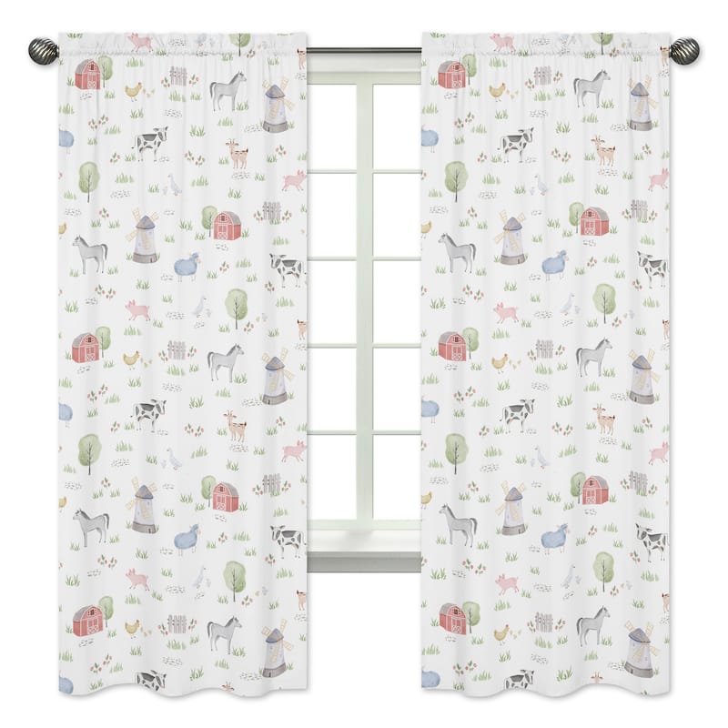 Farm Animals Collection 84-inch Window Treatment Curtain Panel Pair - Watercolor Farmhouse Horse Cow Sheep Pig