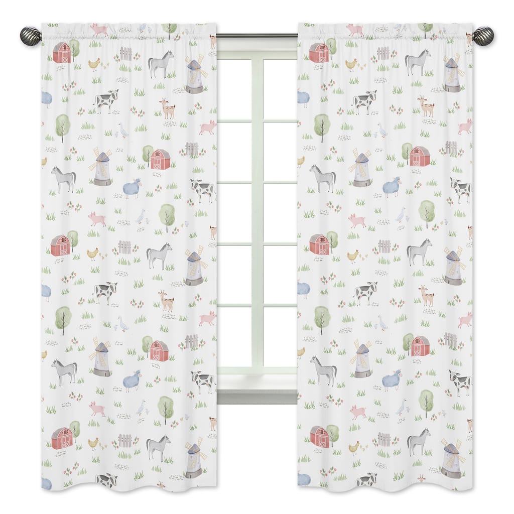 Farm Animals Collection 84-inch Window Treatment Curtain Panel Pair - Watercolor Farmhouse Horse Cow Sheep Pig