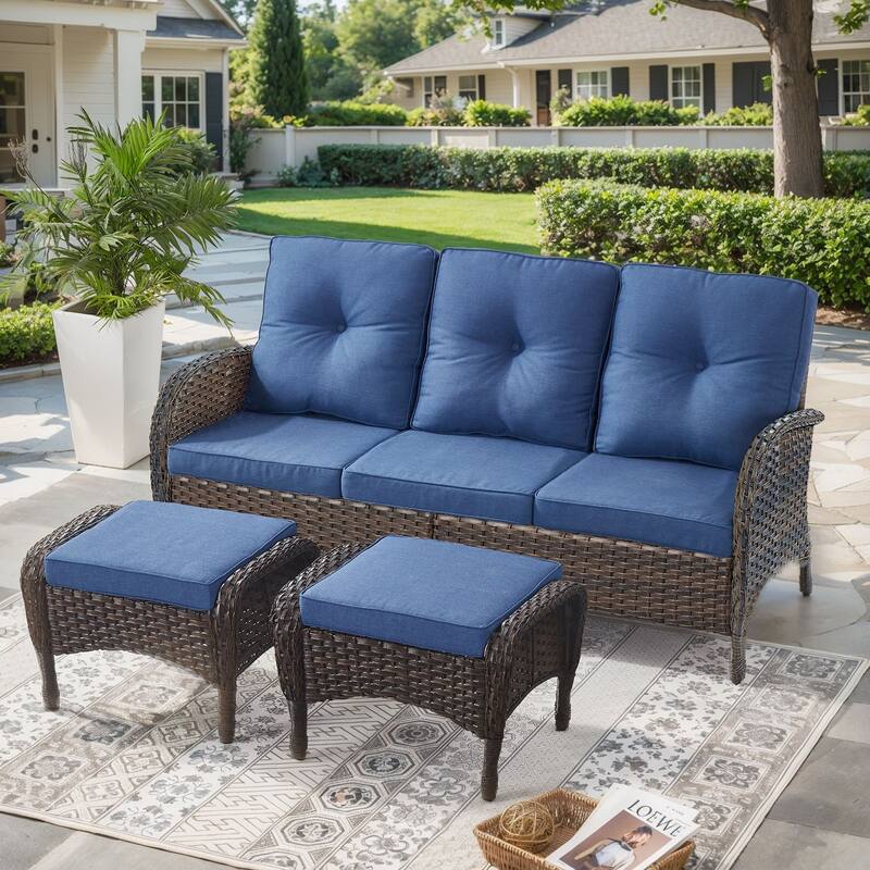 Outdoor Patio 3 Seats Sofa Ottmans Brown - Blue - Brown - Blue