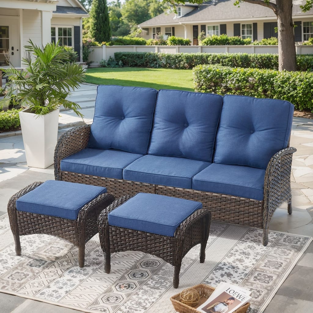 Outdoor Patio 3 Seats Sofa Ottmans Brown - Blue