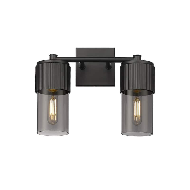 Innovations Lighting 428-2W-10-14 Bolivar Vanity Bolivar 2 Light 14" - Matte Black / Plated Smoke