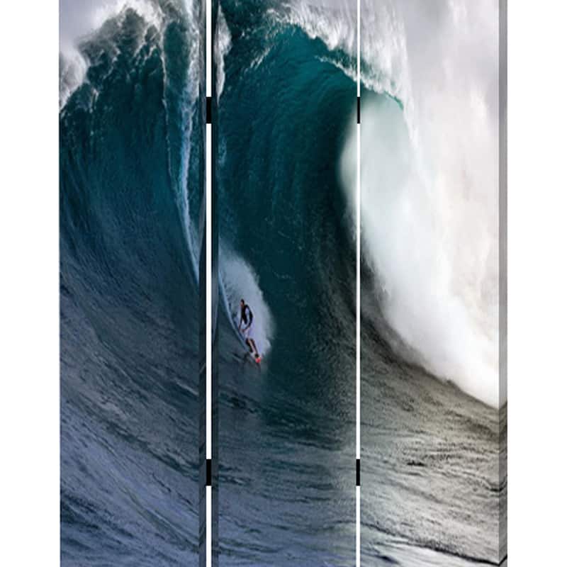 Surfing High Wave Print Foldable Canvas Screen with 3 Panels, Blue - 6 x 12