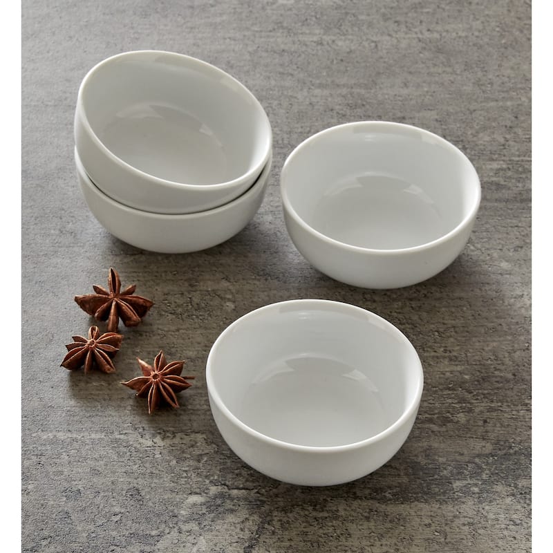 Whiteware Round Bowl Set Of 4 Porcelain Dinnerware Serving Dish Bowls, 4 oz. Dishwasher Safe