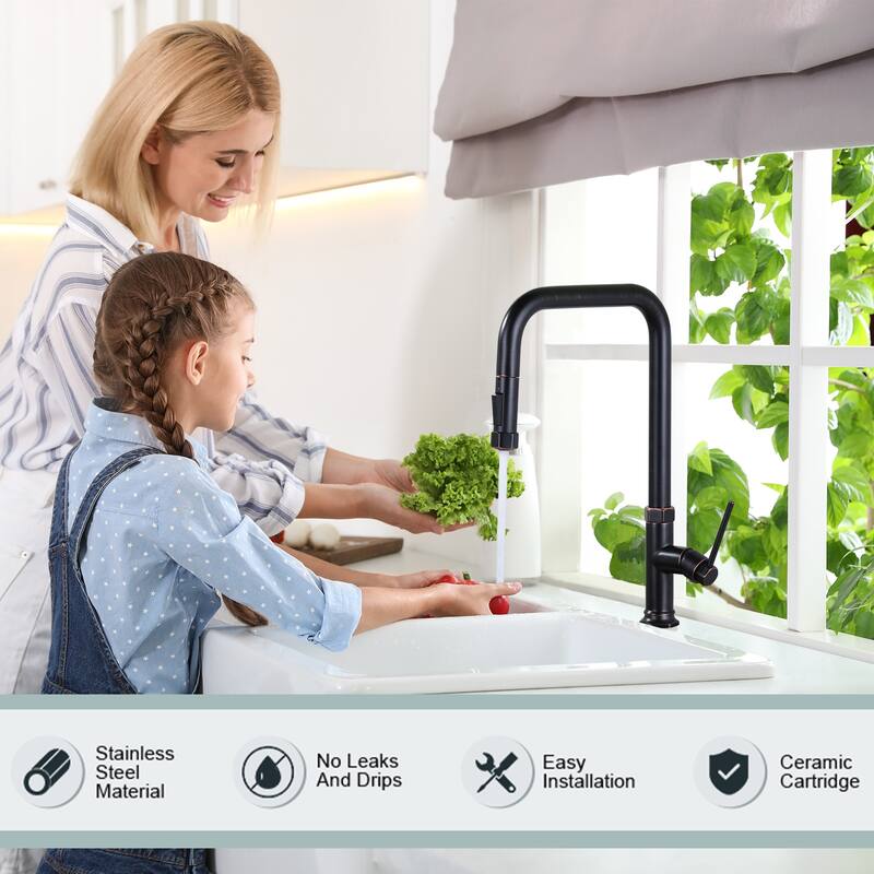 WOWOW Pull Down Sprayer Kitchen Faucet with Soap Dispenser