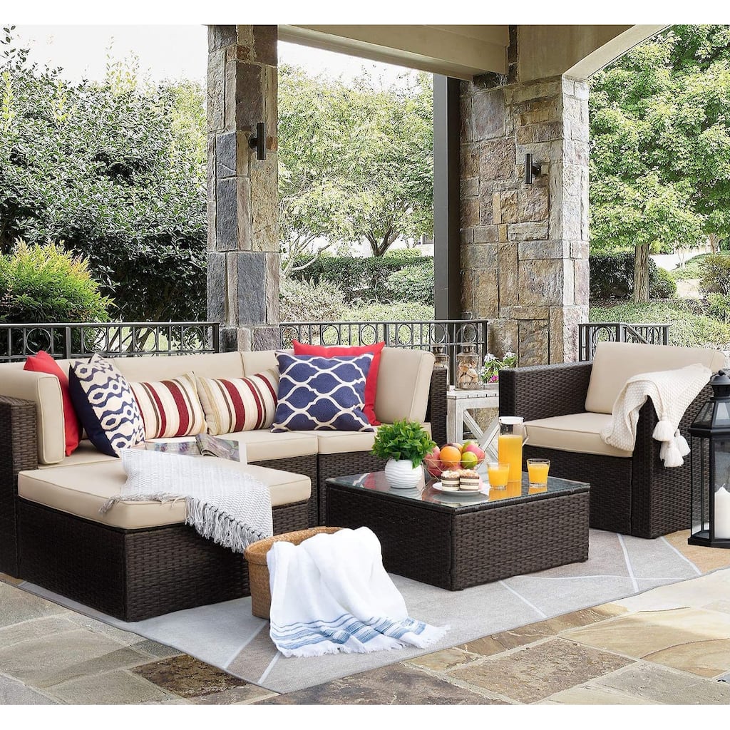 Homall 6-piece Patio Furniture Set Cushioned PE Rattan Outdoor Sectional Sofa Conversation Set