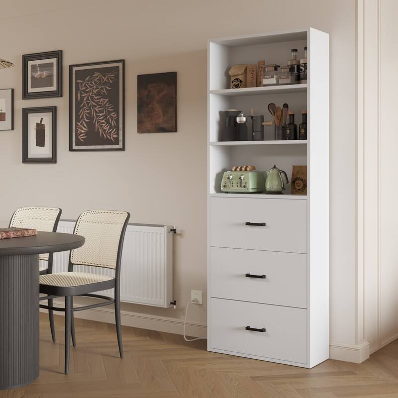 White Display Cabinet with 3-layer 3-drawer 2 USB 2 Outlet 70.86in.H - N/A