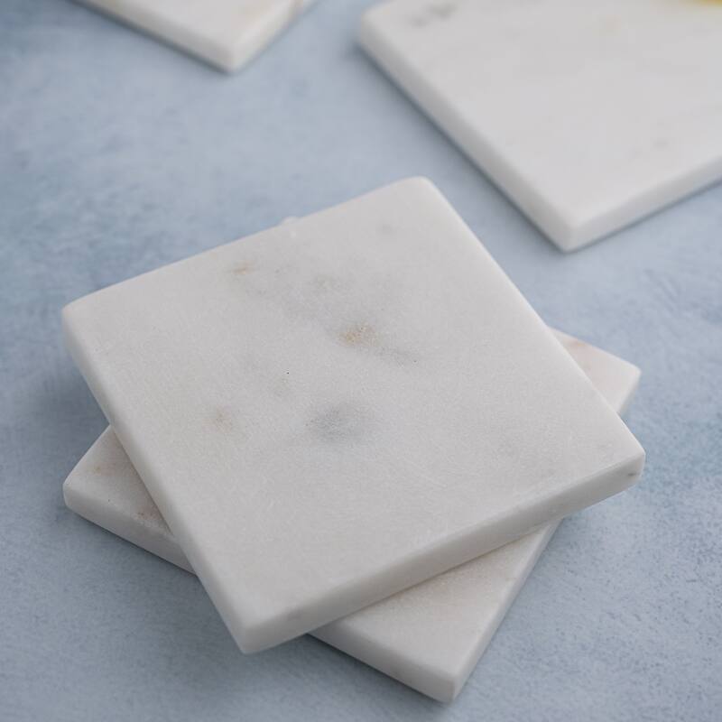 Set Of 4 Marble Square Coasters - WHITE
