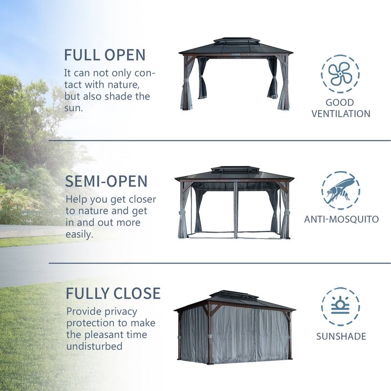 10' x 13' Hardtop Wood Gazebo for Patios